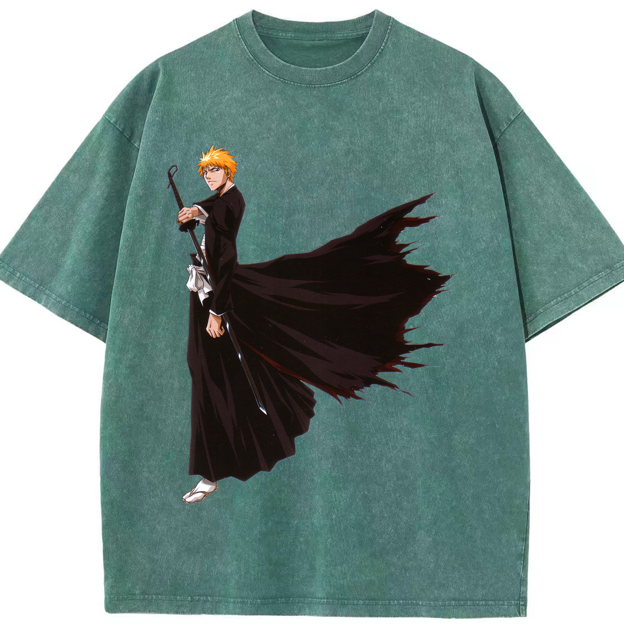 （画像用） ブリーチ 黒崎一護（くろさき いちご）BLEACH Kurosaki Ichigo 綿100% ヴィンテージ風 半袖Tシャツ（フロントプリント）